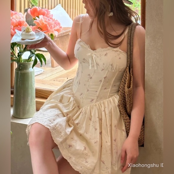 New with Tags Zara Cream Floral Lace Bow Dress with Pockets Size M Cotton Blend - Picture 4 of 8